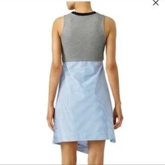 Carven Gray/Blue Striped Asymmetrical Sleeveless Cotton Blend Flare Dress Size M - Picture 2 of 10